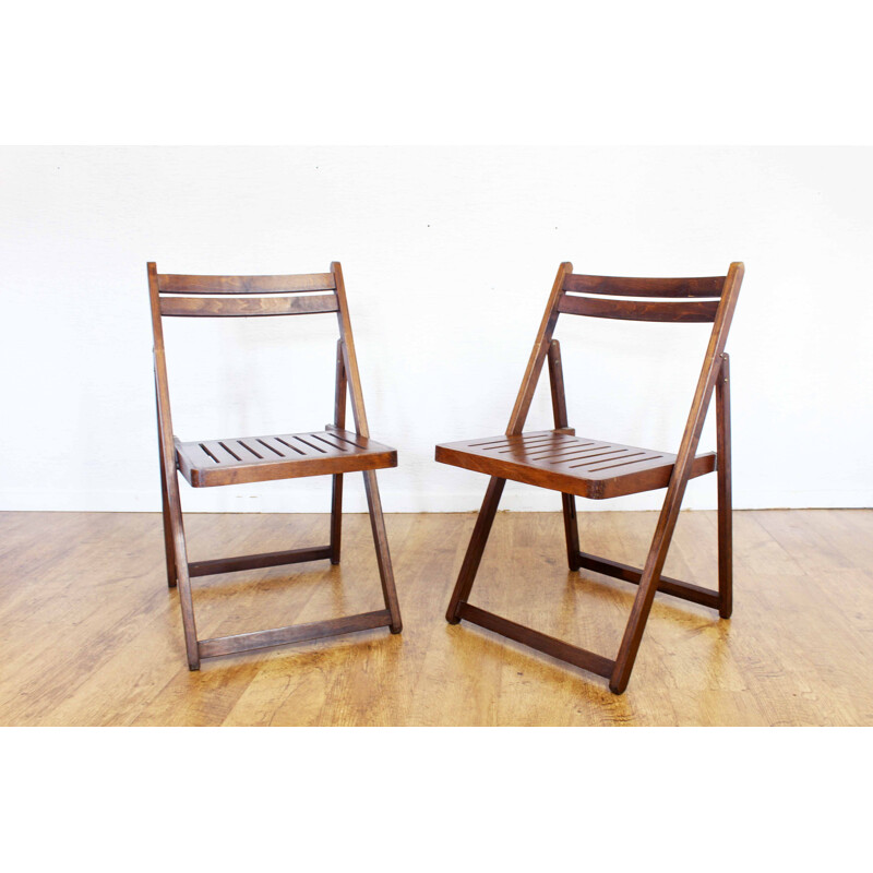 Pair of vintage plywood folding chairs, 1970-1980