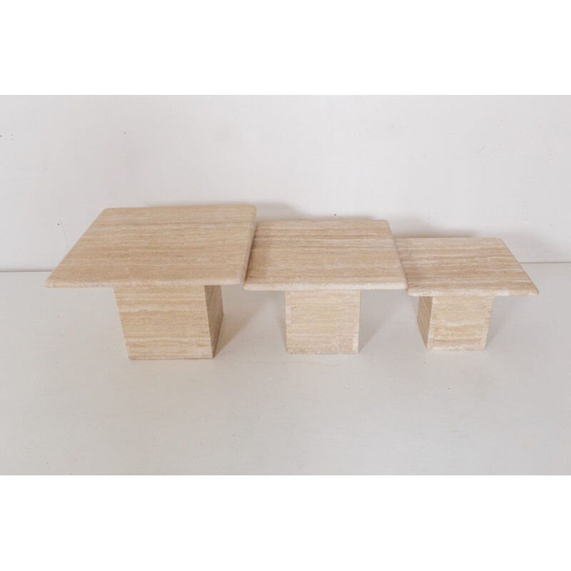 Set of 3 vintage travertine coffee tables, Italy 1970