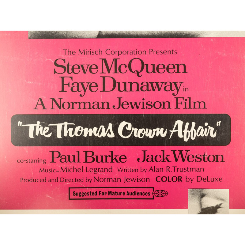 Affiche vintage pour le film "L'affaire Thomas Crown" de Steve McQueen, 1968