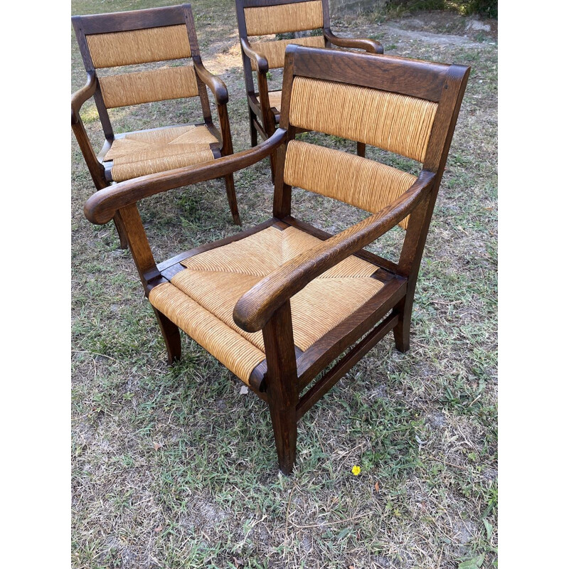 Set of 2 vintage Basque style straw armchairs, 1940