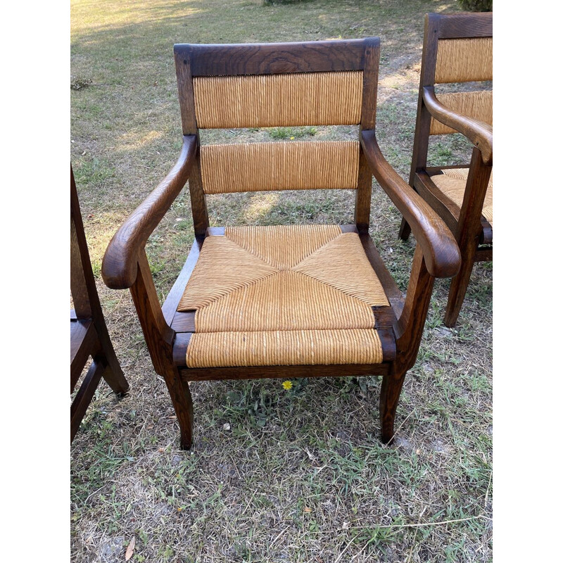 Set of 2 vintage Basque style straw armchairs, 1940