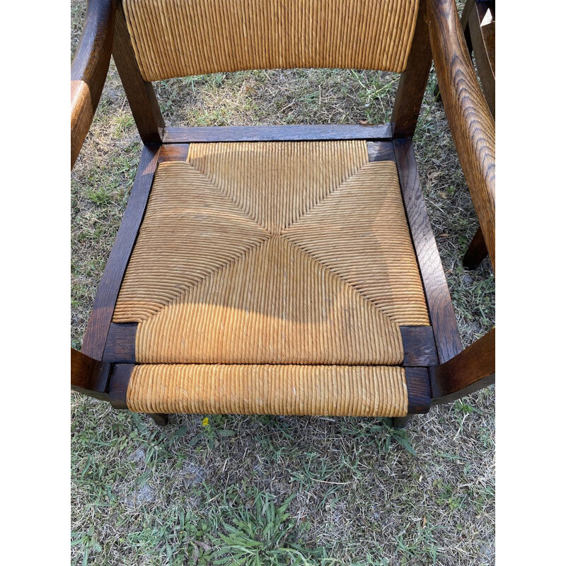 Set of 2 vintage Basque style straw armchairs, 1940