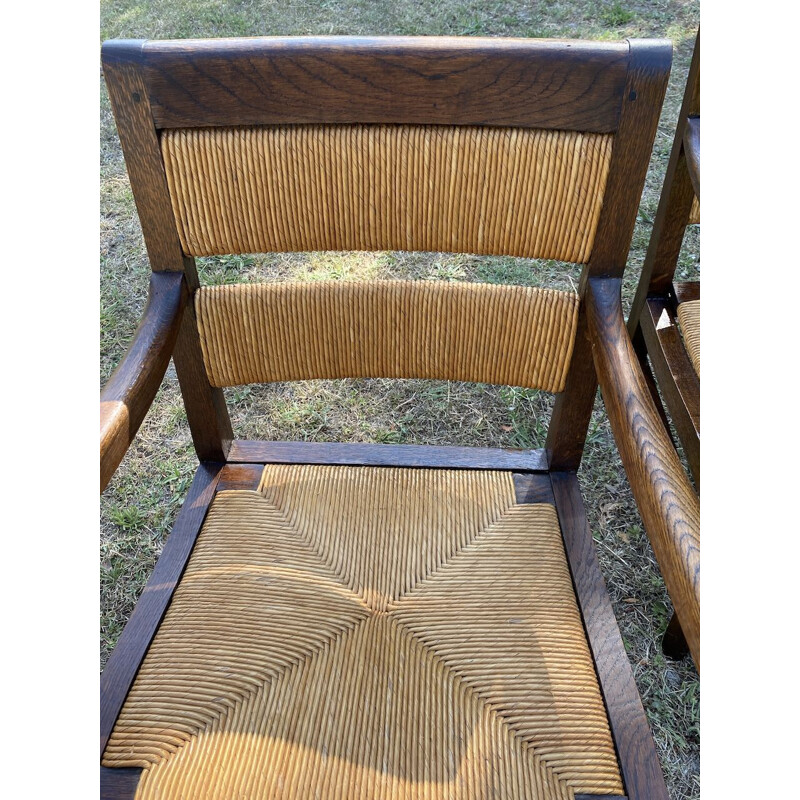Set of 2 vintage Basque style straw armchairs, 1940