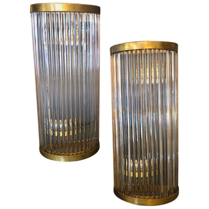 Mid-century modern brass and glass wall lamp, Italy 1970