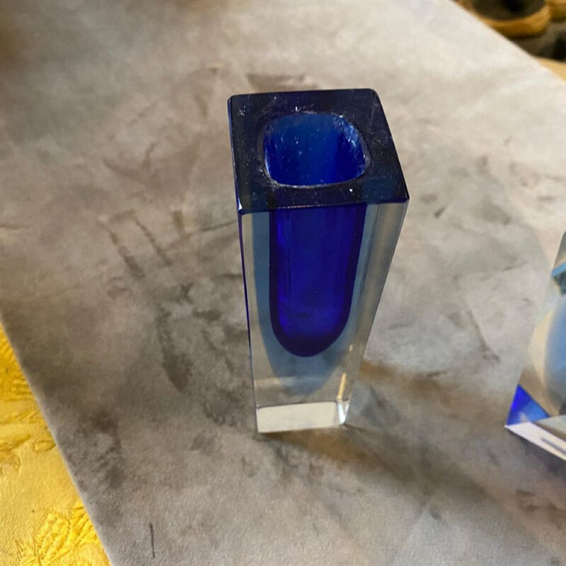 Pair of vintage modern blue Murano glass vases by Seguso, 1970s