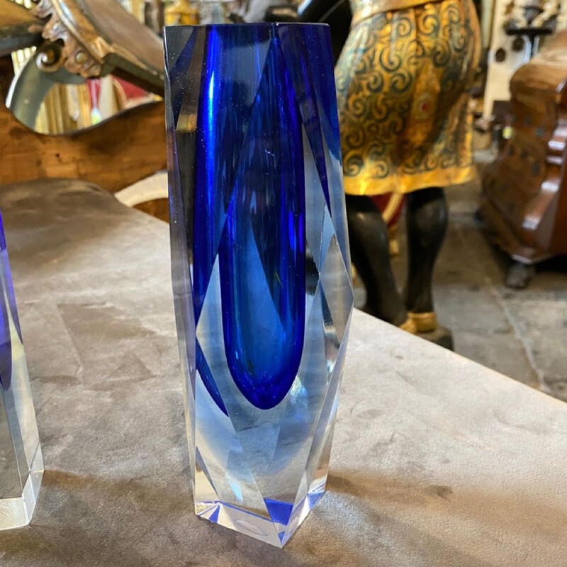 Ein Paar moderne Vintage-Vasen aus blauem Muranoglas von Seguso, 1970