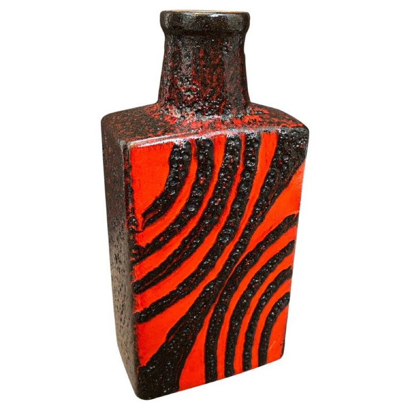 Vintage flesvormige vaas in rood en zwart lava, Duitsland 1970