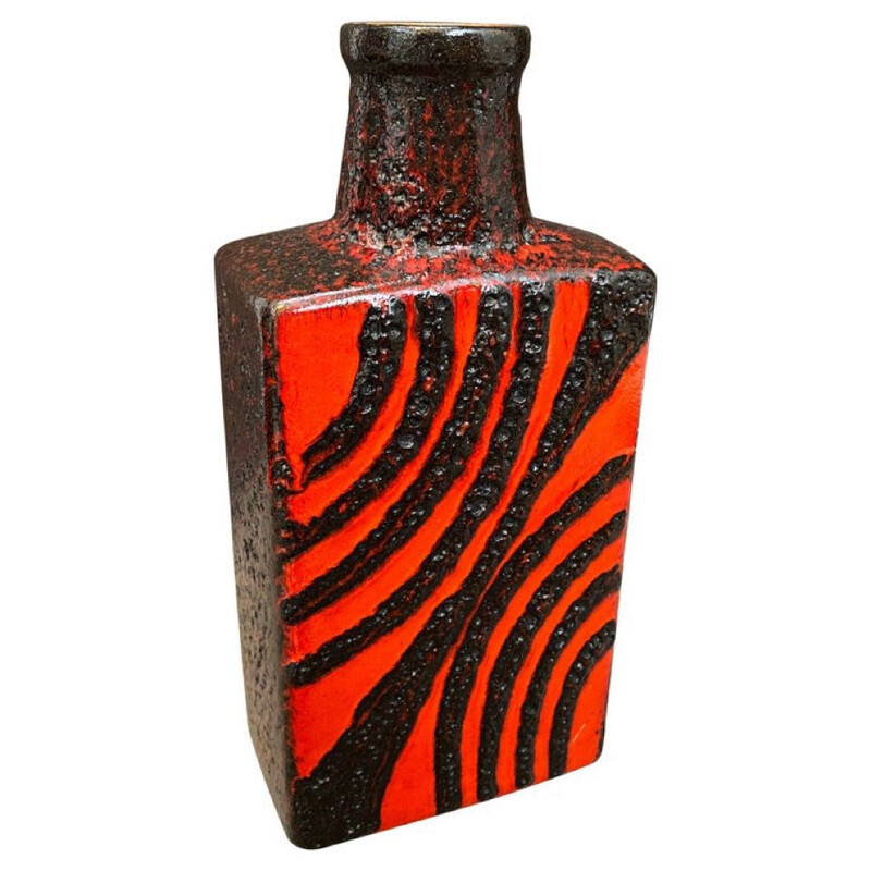 Vintage fat lava red and black bottle vase, Germany 1970s