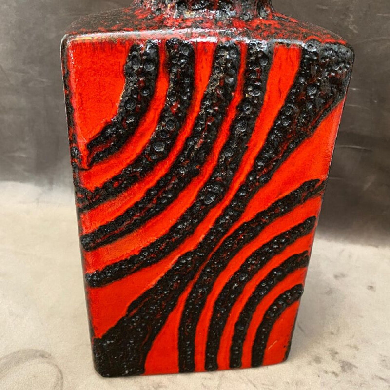 Vintage fat lava red and black bottle vase, Germany 1970s