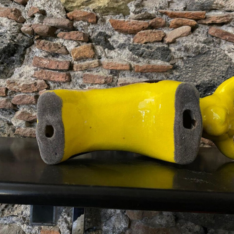Vintage yellow and black fat lava ceramic bull by Otto Keramik, Germany 1970s