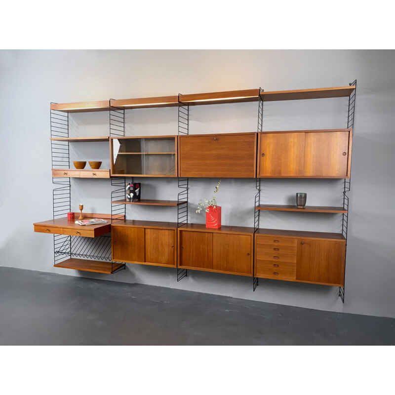 Vintage modular String wall shelf system by Kajsa & Nils Strinning for String, Sweden 1960s