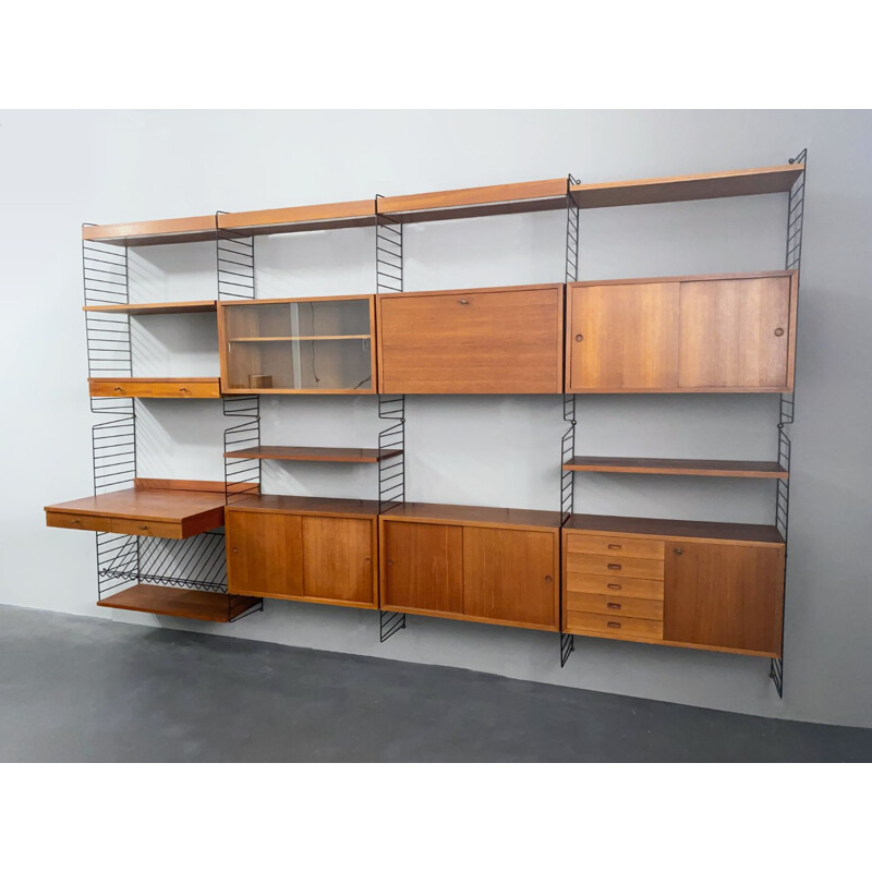 Vintage modular String wall shelf system by Kajsa & Nils Strinning for String, Sweden 1960s