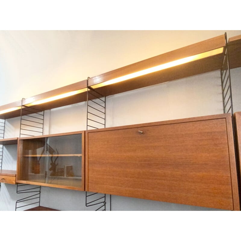 Vintage modular String wall shelf system by Kajsa & Nils Strinning for String, Sweden 1960s
