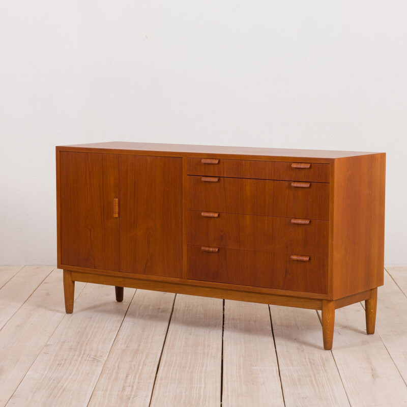 Danish teak vintage highboard with folding doors and 4 drawers, 1970s