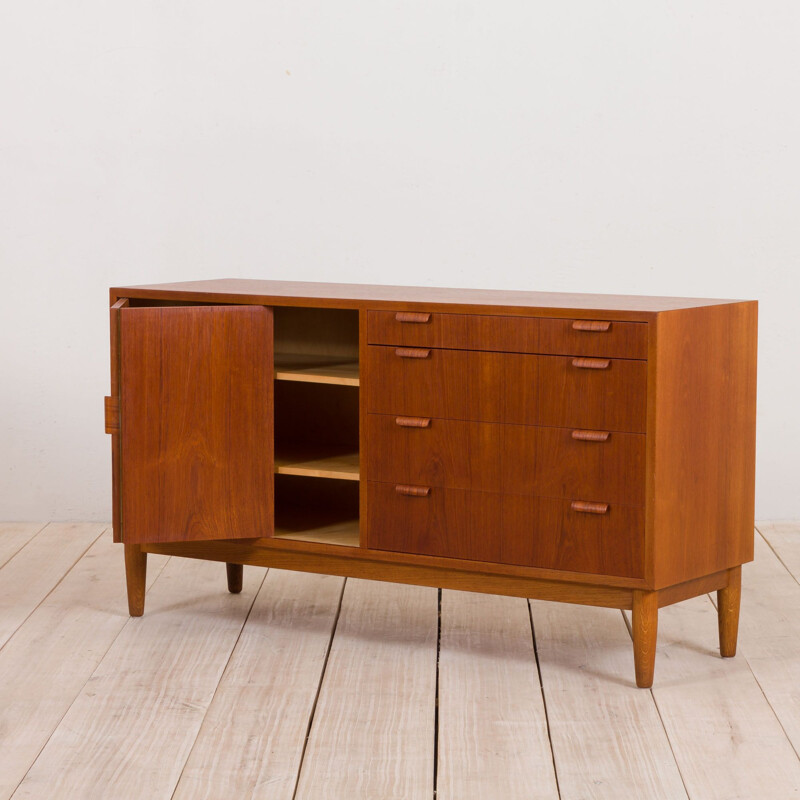 Danish teak vintage highboard with folding doors and 4 drawers, 1970s
