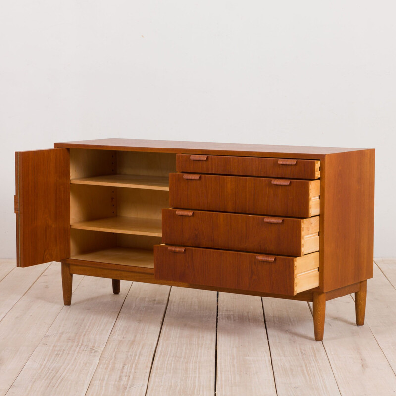 Danish teak vintage highboard with folding doors and 4 drawers, 1970s