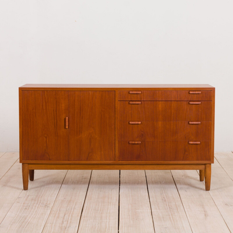 Danish teak vintage highboard with folding doors and 4 drawers, 1970s