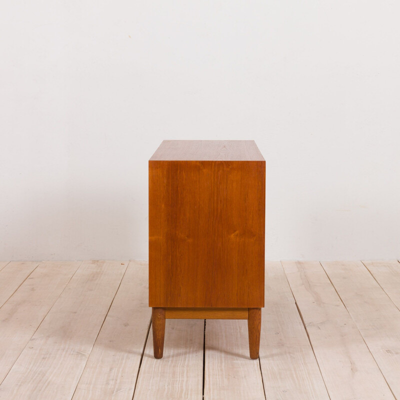 Danish teak vintage highboard with folding doors and 4 drawers, 1970s