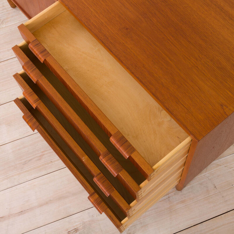 Danish teak vintage highboard with folding doors and 4 drawers, 1970s