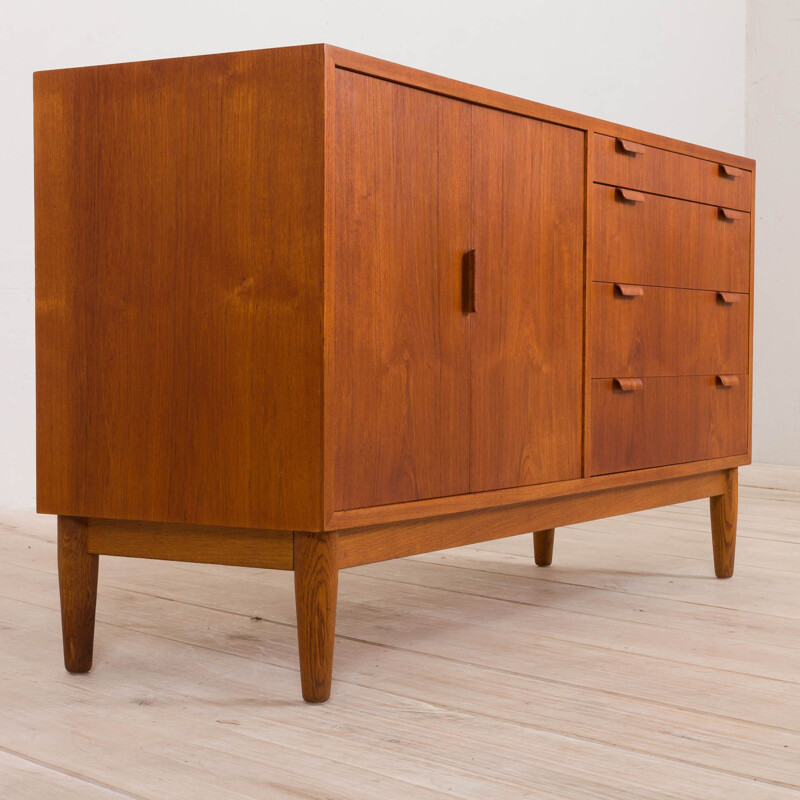 Danish teak vintage highboard with folding doors and 4 drawers, 1970s