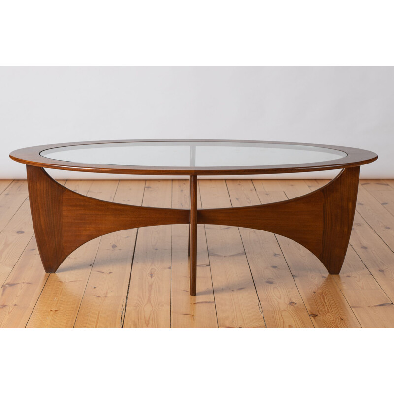 G Plan oval teak and glass vintage coffee table by V B Wilkes, 1969