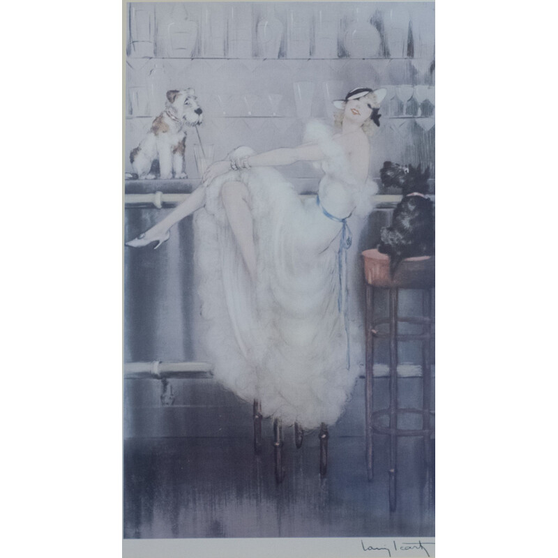 Vintage print of lady with two terriers by Louis Icart