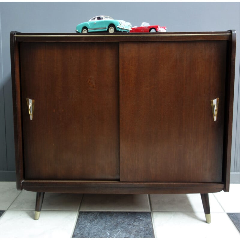 Vintage dark wood sideboard with sliding doors, 1960