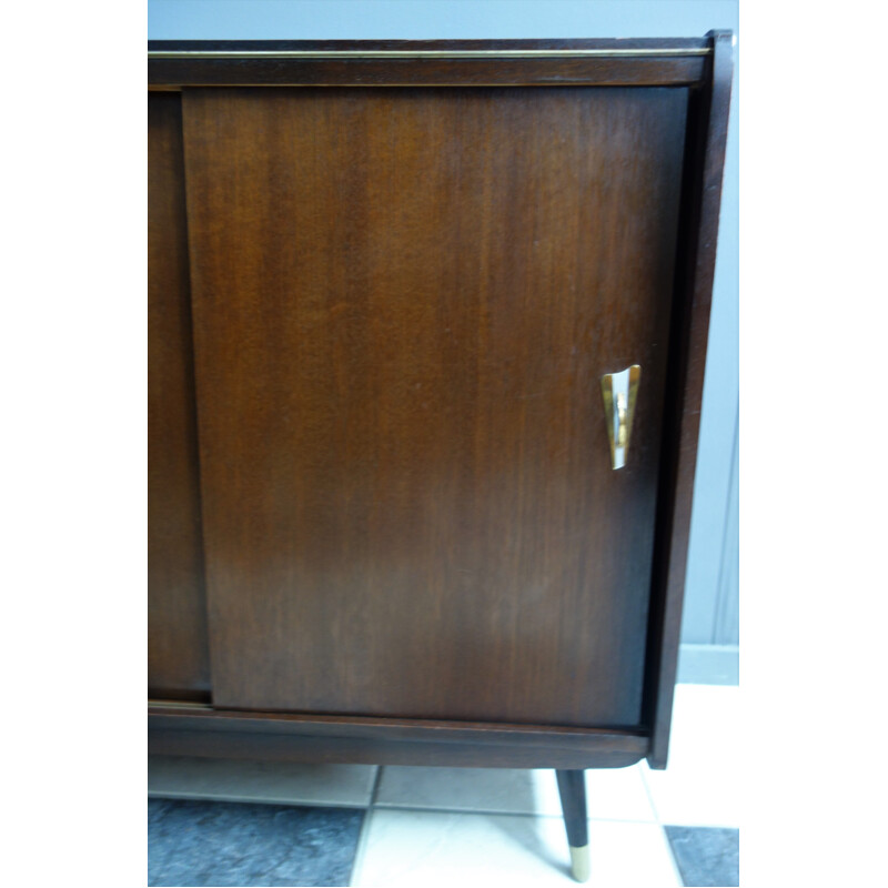 Vintage donkerhouten dressoir met schuifdeuren, 1960