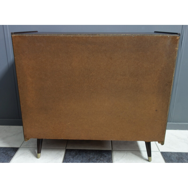 Vintage dark wood sideboard with sliding doors, 1960