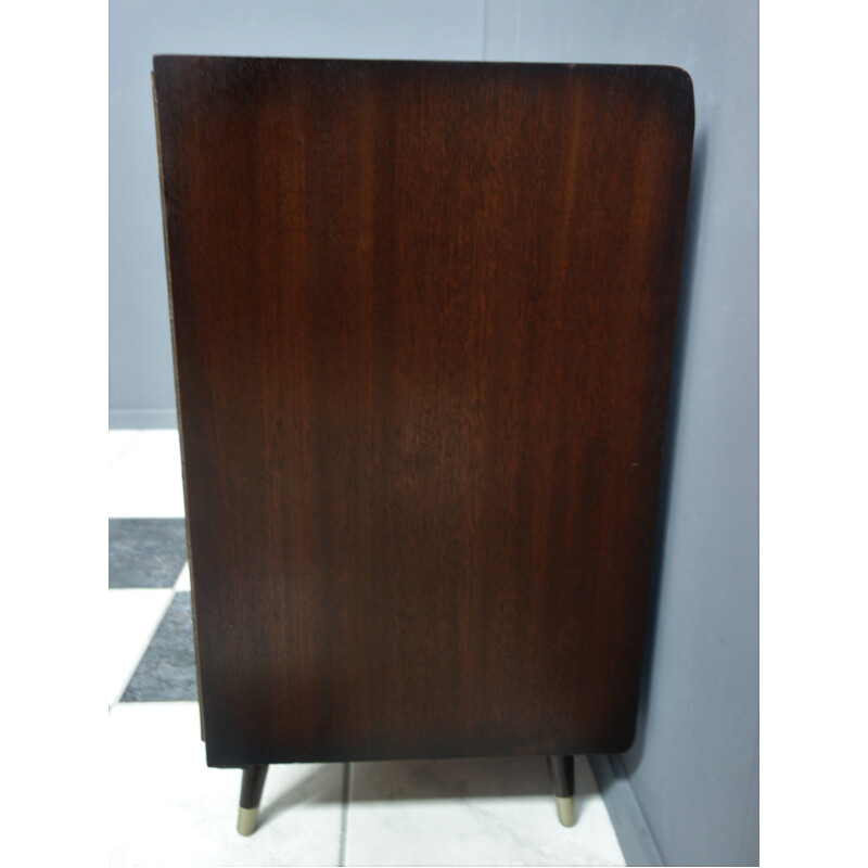 Vintage dark wood sideboard with sliding doors, 1960