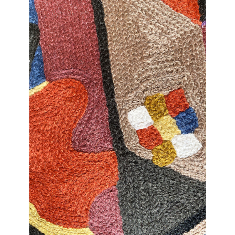 Ensemble de 4 housses de coussins multicolores vintage en laine brodée motifs abstraits