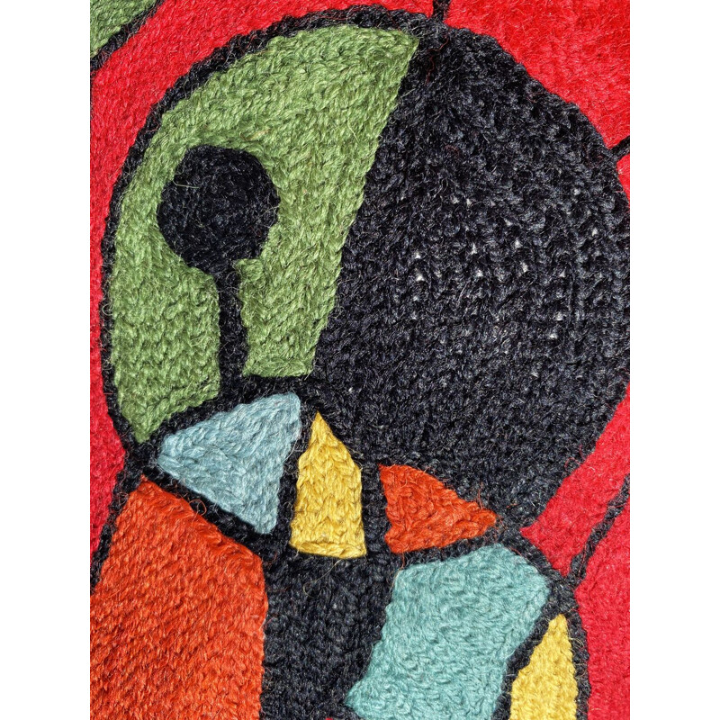 Set of 4 mid century multicoloured wool cushion covers with abstract embroidery