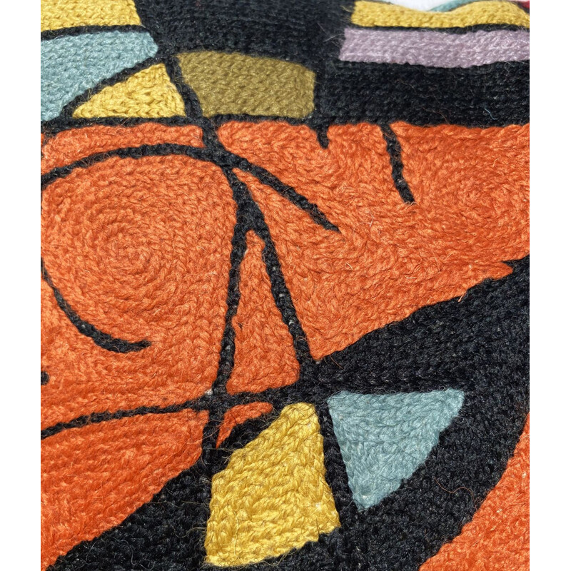 Lot de 4 housses de coussins vintage multicolores en laine brodée motifs abstraits