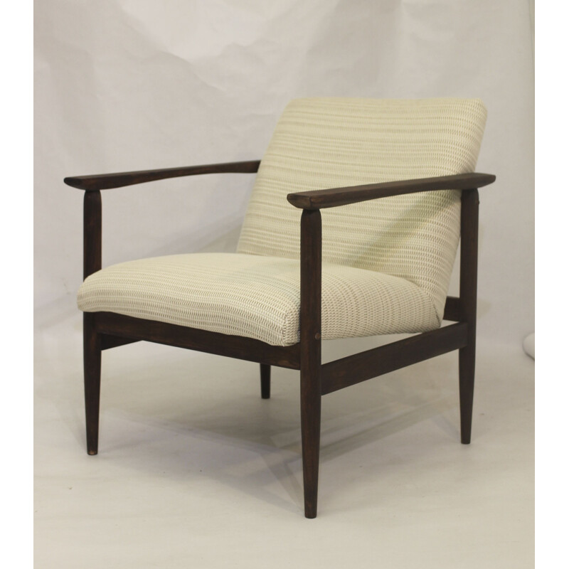Vintage beechwood and white fabric armchair, 1970