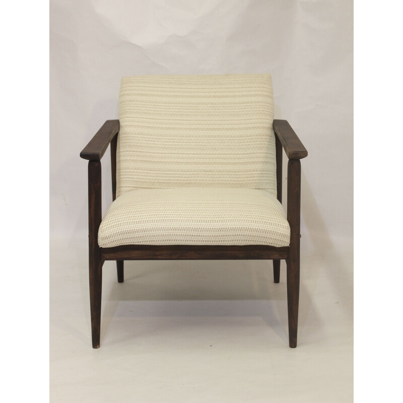 Vintage beechwood and white fabric armchair, 1970