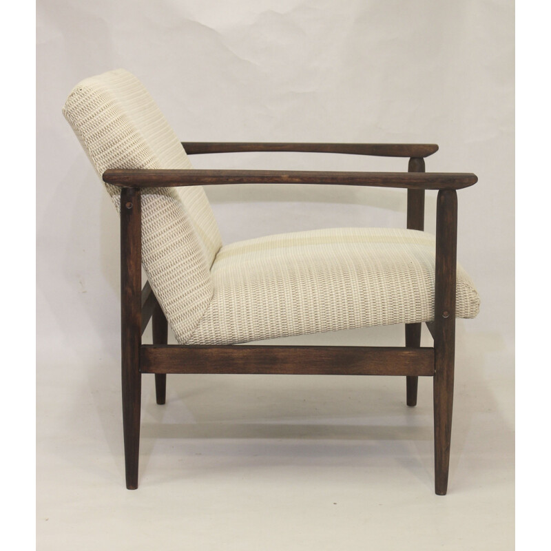 Fauteuil vintage en hêtre et tissu blanc, 1970