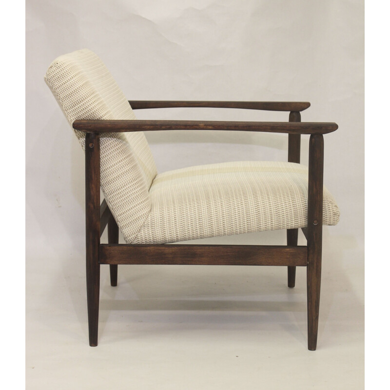 Vintage beechwood and white fabric armchair, 1970