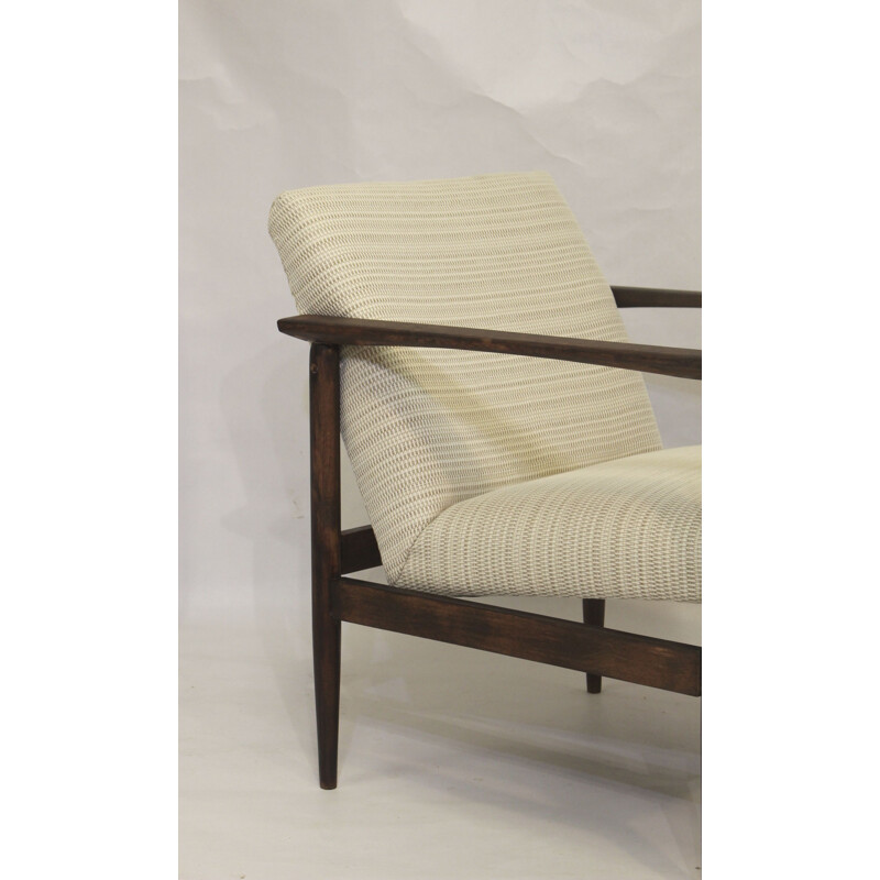 Vintage beechwood and white fabric armchair, 1970