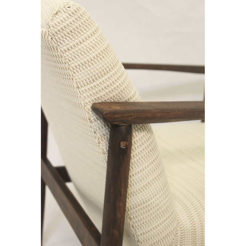 Vintage beechwood and white fabric armchair, 1970