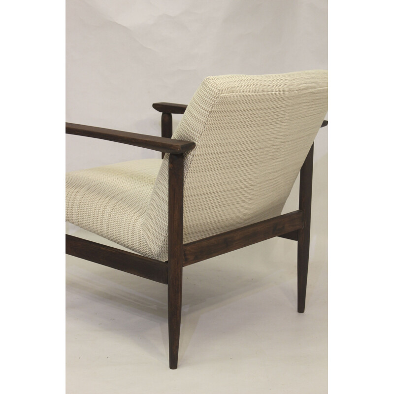 Fauteuil vintage en hêtre et tissu blanc, 1970