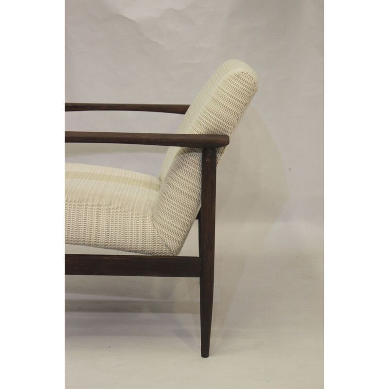 Vintage beechwood and white fabric armchair, 1970