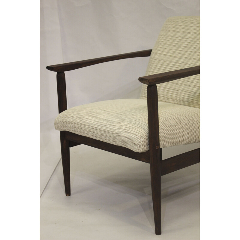 Vintage beechwood and white fabric armchair, 1970