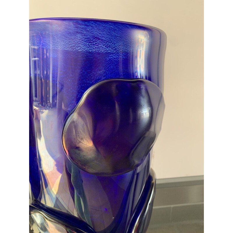 Pair of vintage blue vases with Murano glass pastilles by Costantini, 1990