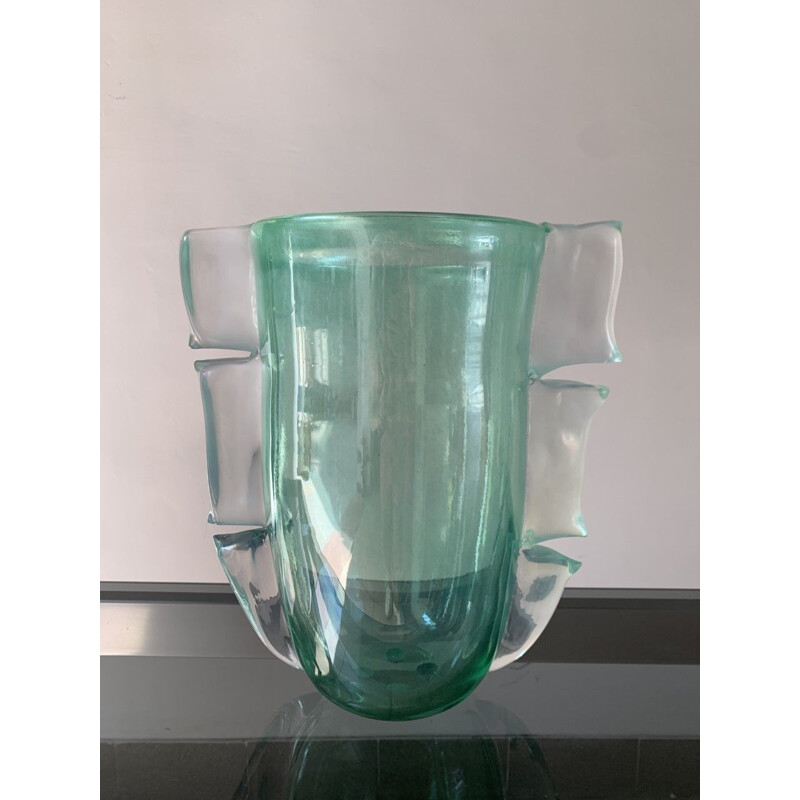 Pair of vintage green vases in Murano glass by Costantini, 1990