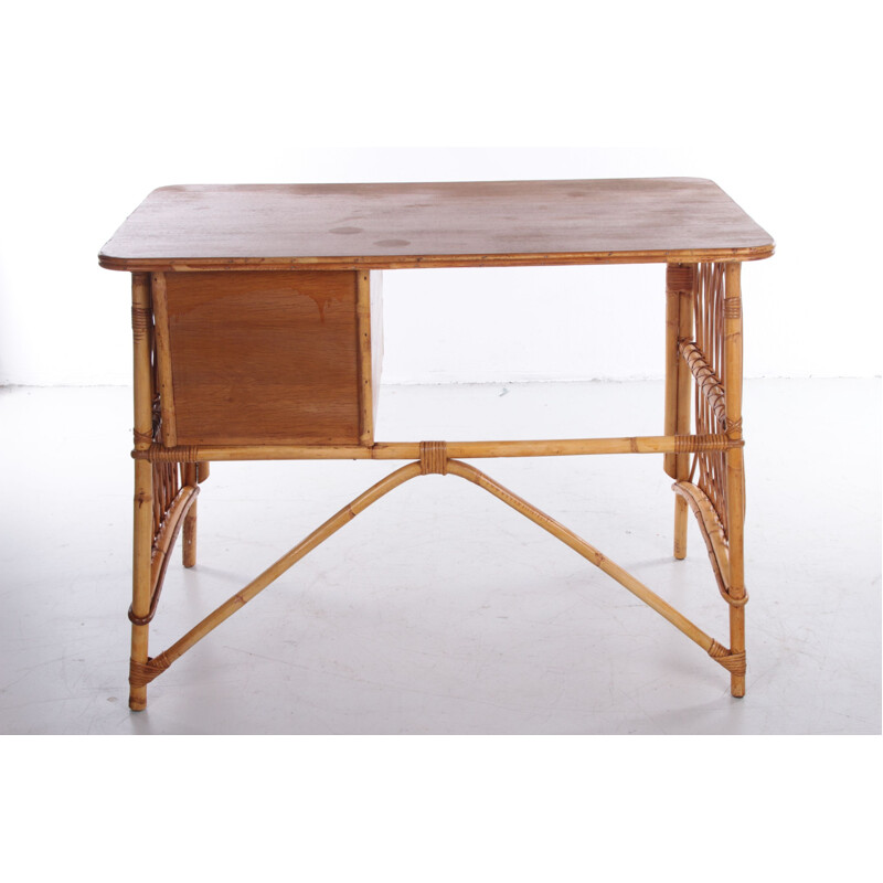 Vintage bamboo and rattan desk by Louis Sognot, France 1950