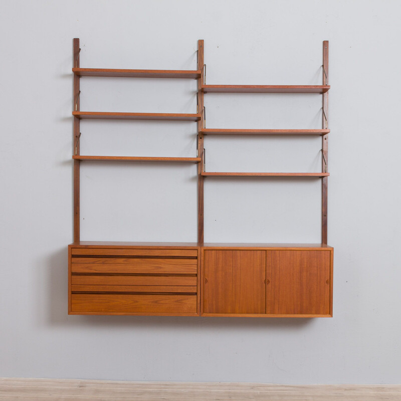 Vintage teak wall unit with 2 cabinets and 6 shelves by Poul Cadovius, 1960