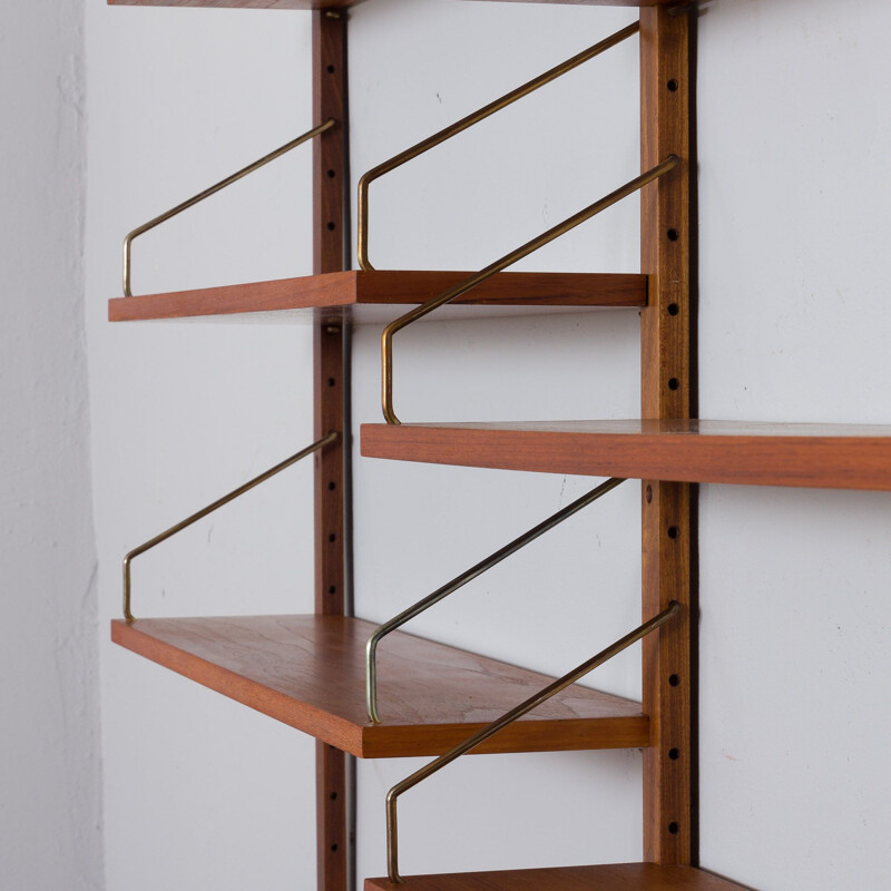 Vintage teak wall unit with 2 cabinets and 6 shelves by Poul Cadovius, 1960