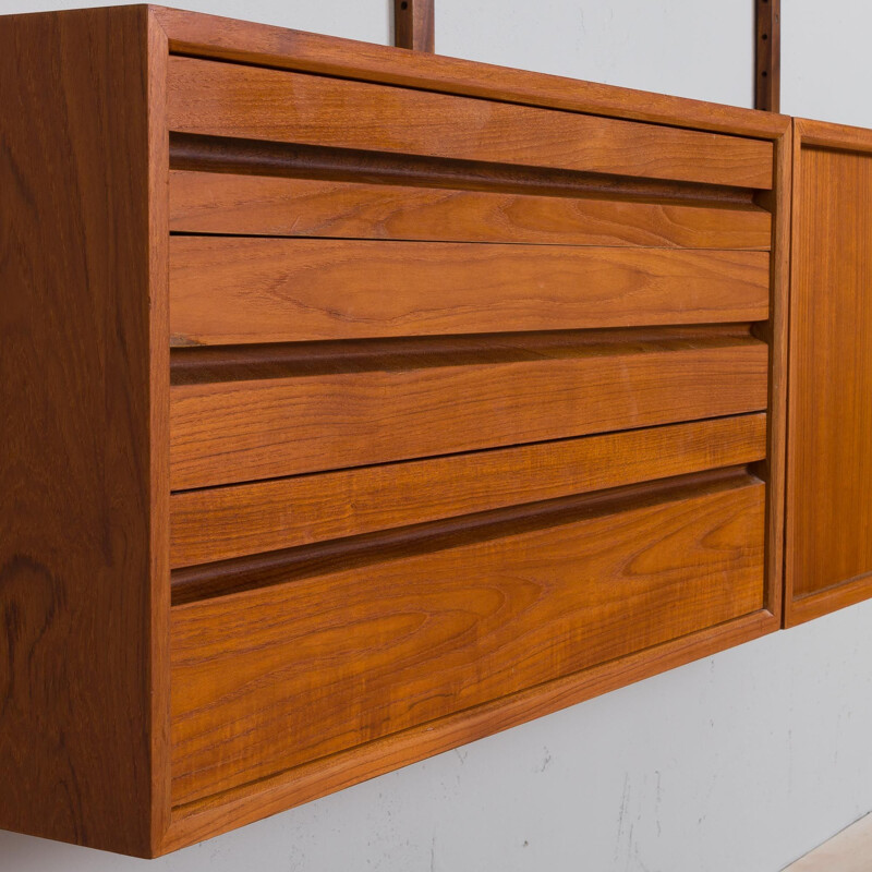 Vintage teak wall unit with 2 cabinets and 6 shelves by Poul Cadovius, 1960