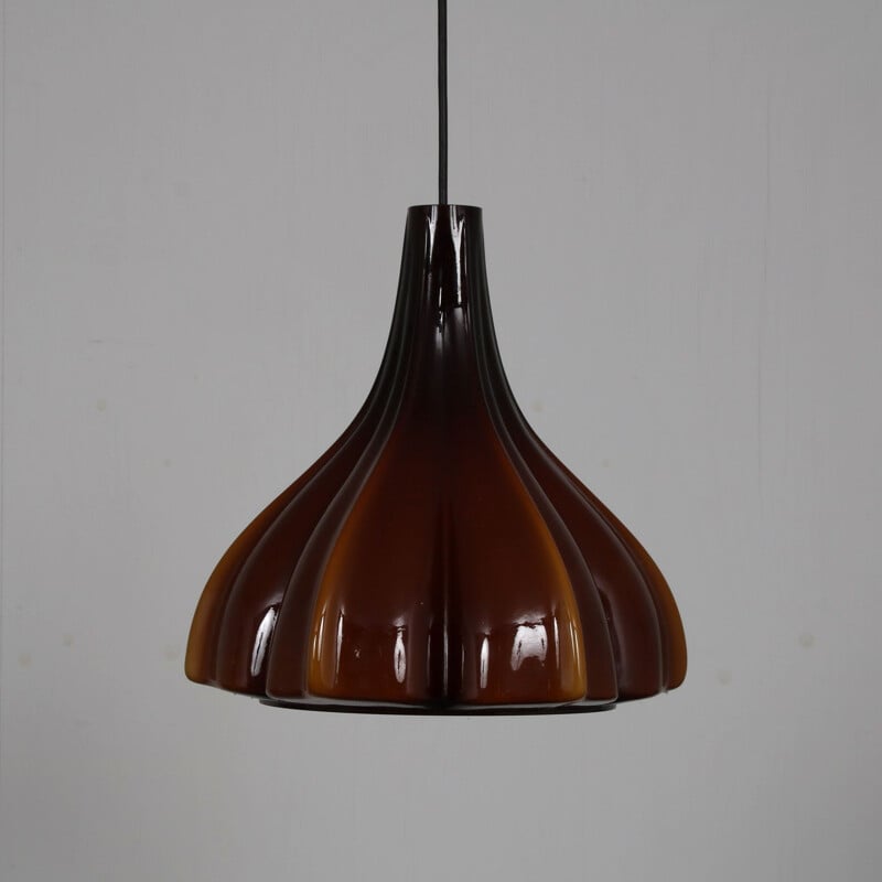 Vintage brown glass pendant lamp, 1970
