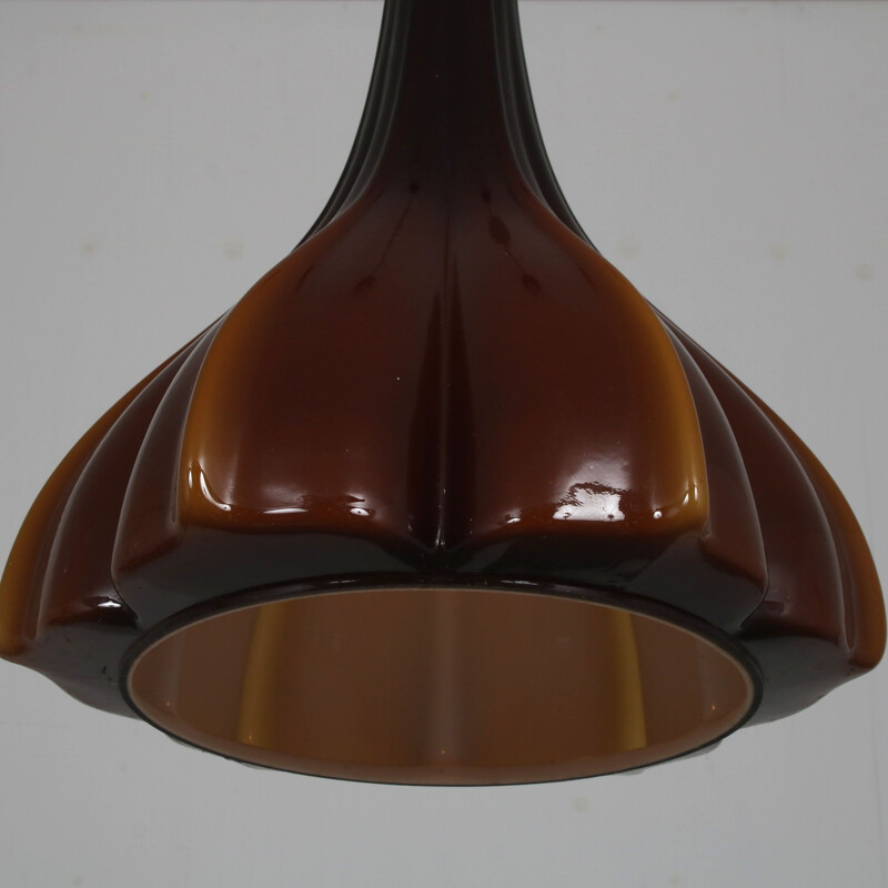 Vintage brown glass pendant lamp, 1970